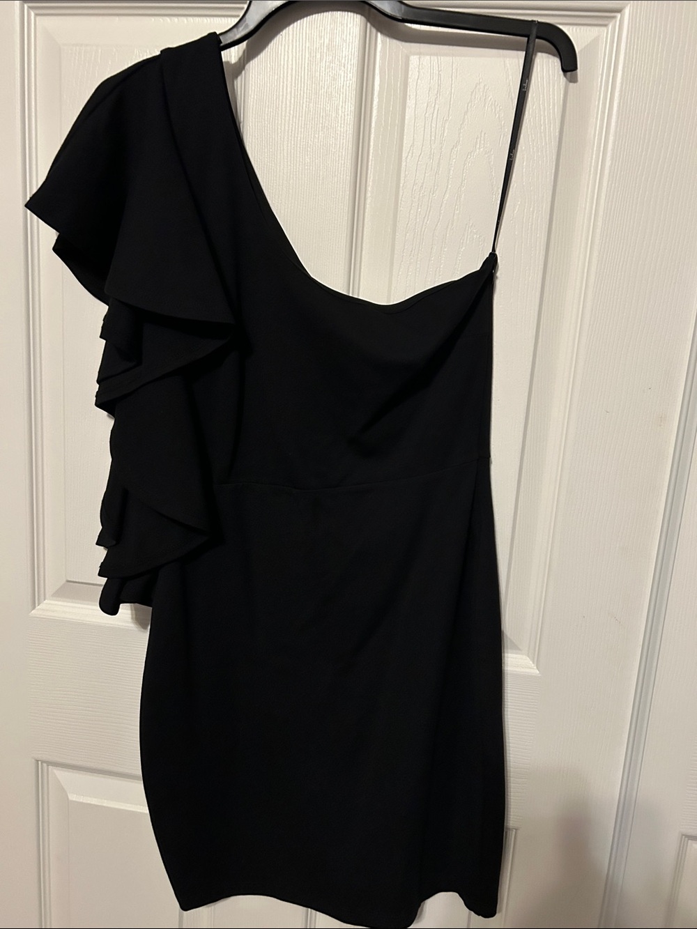 LULU'S Black One-Shoulder Ruffle Mini Bodycon Dress Women's Medium